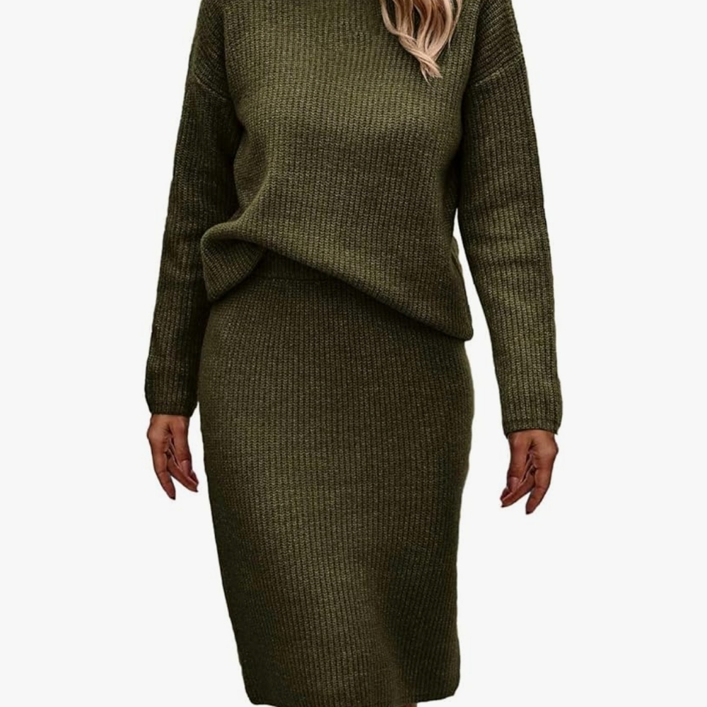 Stylish Soft Green Sweater Top & Skirt Set